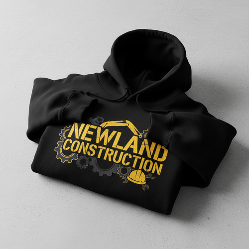 Newland Construction black hoodie with yellow branding