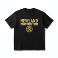 Newland Construction black t-shirt with yellow and white graphic print